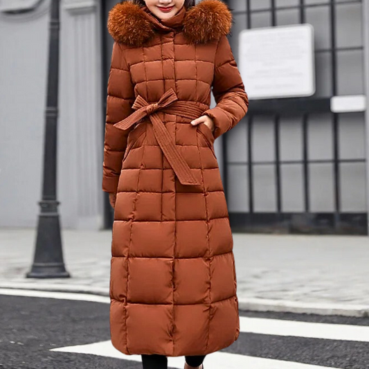 "Dikke moderne winterjas dames met gewatteerd design in olivengroen, beige, zwart, grijs of oranje voor stijlvolle warmte."