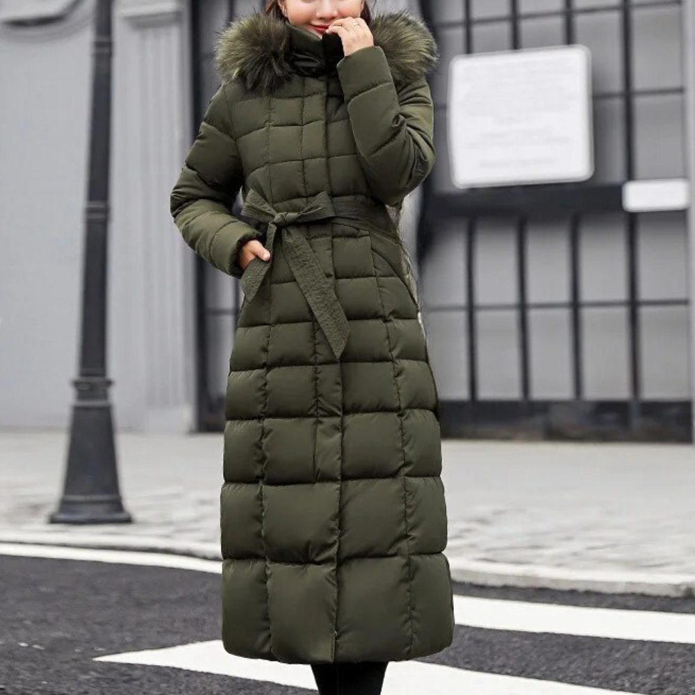 "Dikke moderne winterjas dames met gewatteerd design in olivengroen, beige, zwart, grijs of oranje voor stijlvolle warmte."