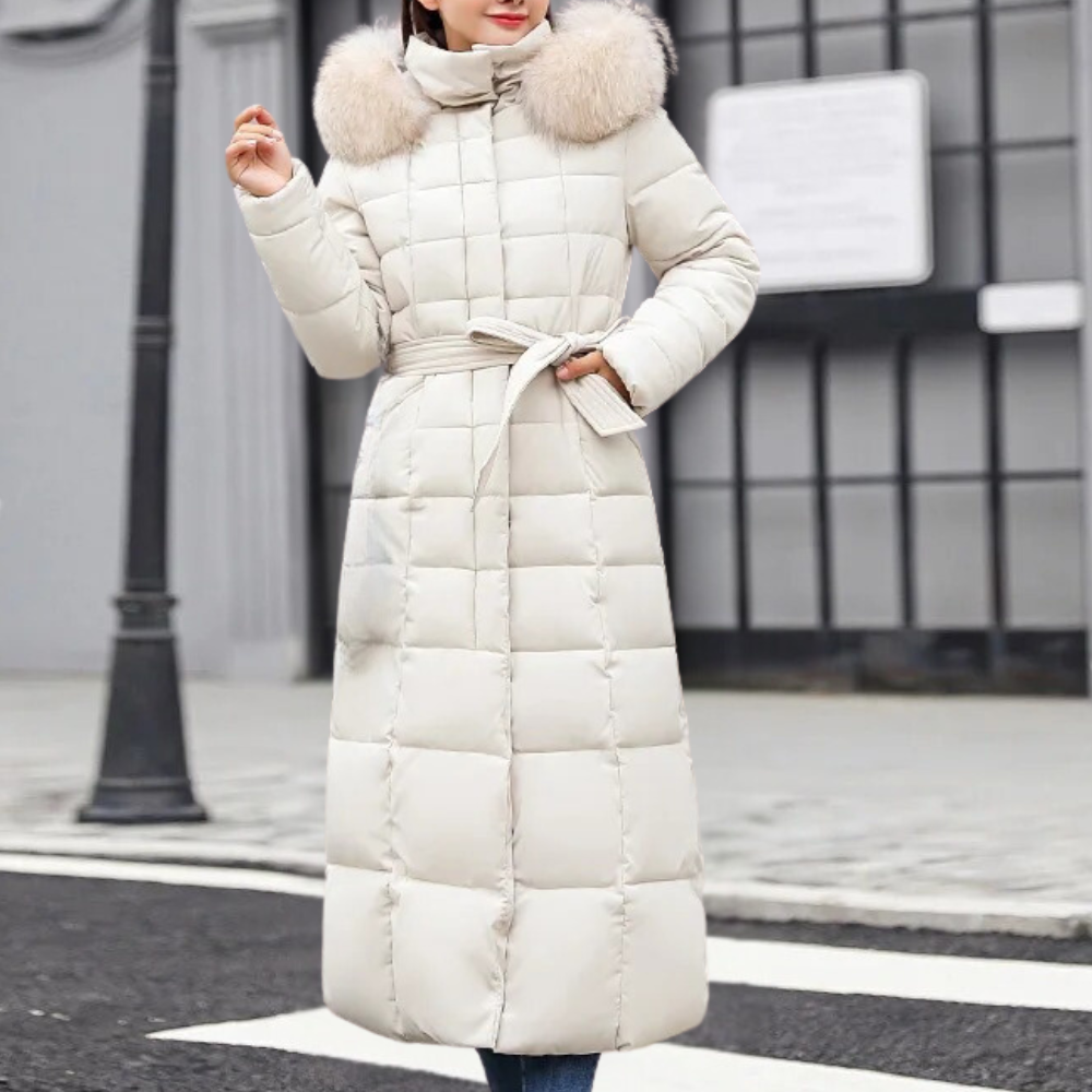 "Dikke moderne winterjas dames met gewatteerd design in olivengroen, beige, zwart, grijs of oranje voor stijlvolle warmte."