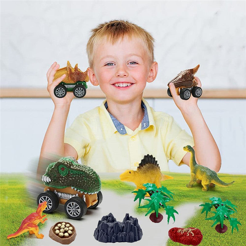 "Dino speelgoedtruck met kleurrijke dino's, licht en geluidseffecten, perfect voor kinderen, fantasierijk spel."