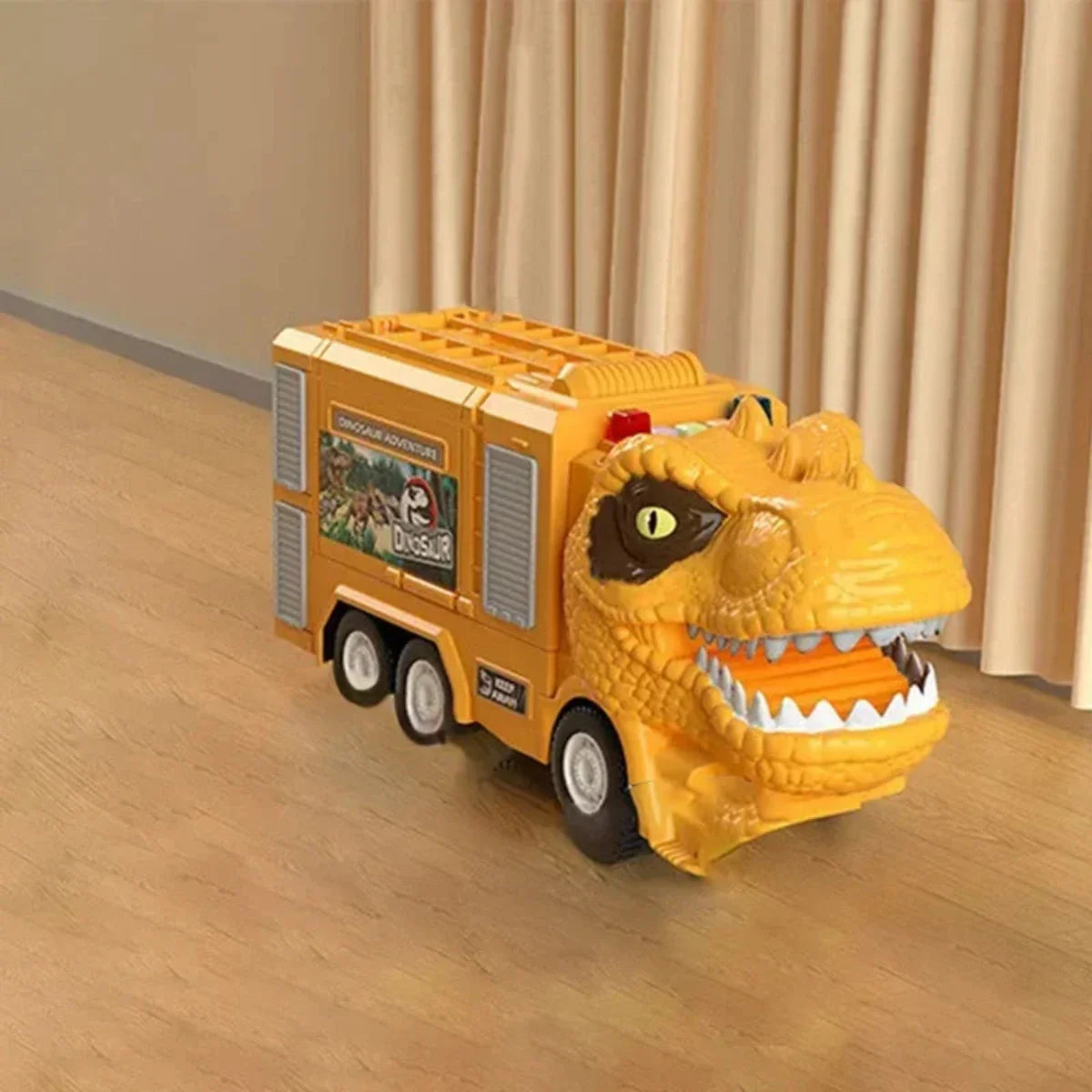 "DinoTruck speelgoedset in dinosaurustransformatie met licht en geluid, uitvouwbare, kleurrijke trucks voor kinderen."