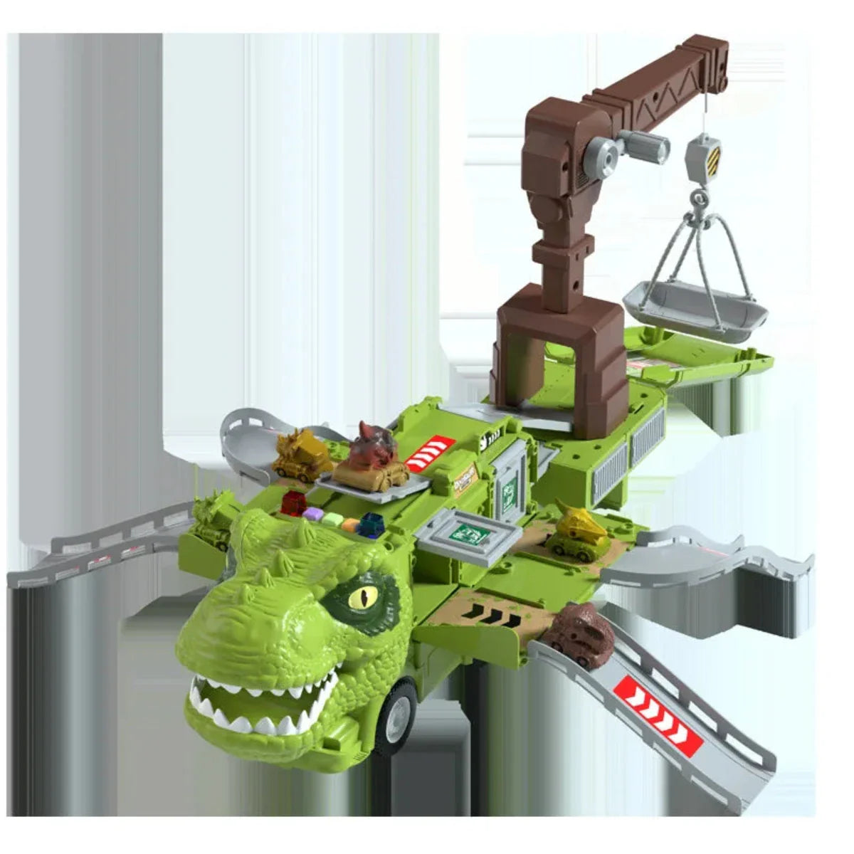 "DinoTruck speelgoedset in dinosaurustransformatie met licht en geluid, uitvouwbare, kleurrijke trucks voor kinderen."