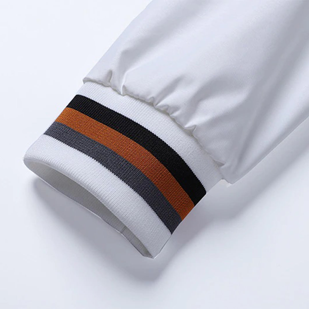 "Donkerblauw bomberjack voor mannen, stijlvolle herfstjas van hoogwaardig polyester, elegante en functionele herfstkleding."