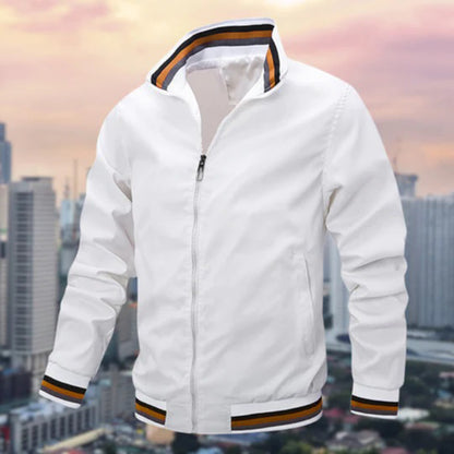 "Donkerblauw bomberjack voor mannen, stijlvolle herfstjas van hoogwaardig polyester, elegante en functionele herfstkleding."