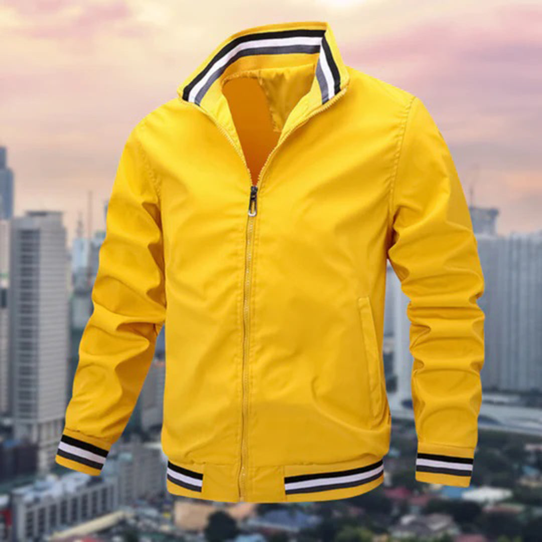 "Donkerblauw bomberjack voor mannen, stijlvolle herfstjas van hoogwaardig polyester, elegante en functionele herfstkleding."