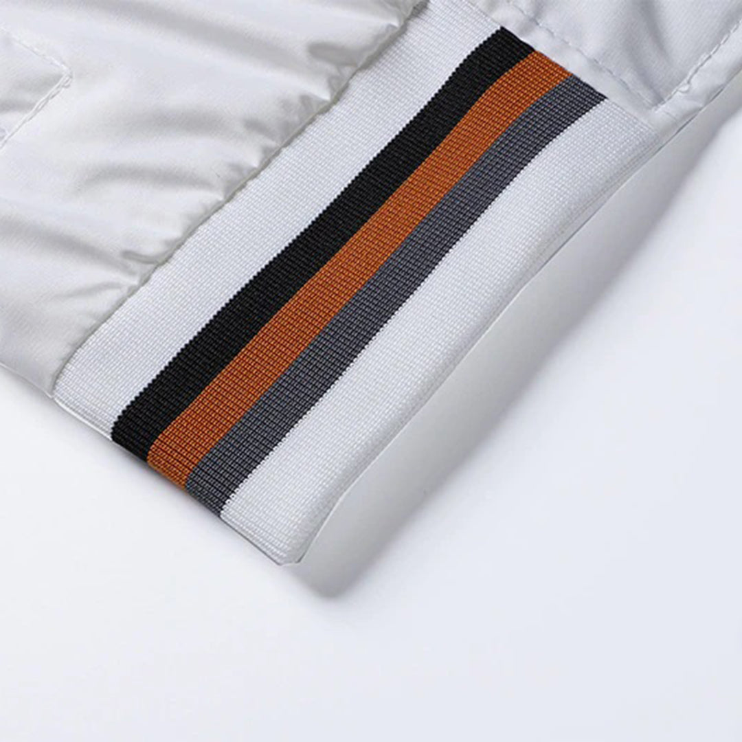 "Donkerblauw bomberjack voor mannen, stijlvolle herfstjas van hoogwaardig polyester, elegante en functionele herfstkleding."
