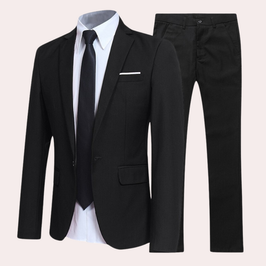"Donkerblauw herenpak slim fit, formele kleding, elegante stijl, geschikt voor formele gelegenheden, moderne en luxe uitstral