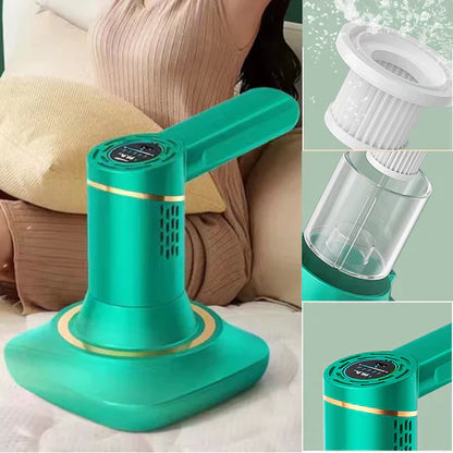 "Draadloze stofzuiger groen-wit, krachtige zuigkracht voor huisstofmijtbestrijding, modern ontwerp, compact en licht."