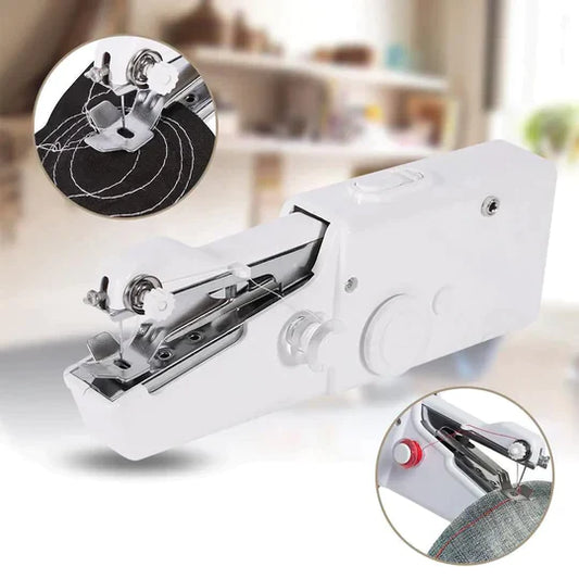 "Draagbare mini-naaimachine, compact en licht, ideaal voor hobbyprojecten; beschikbaar in roze, wit en zwart."
