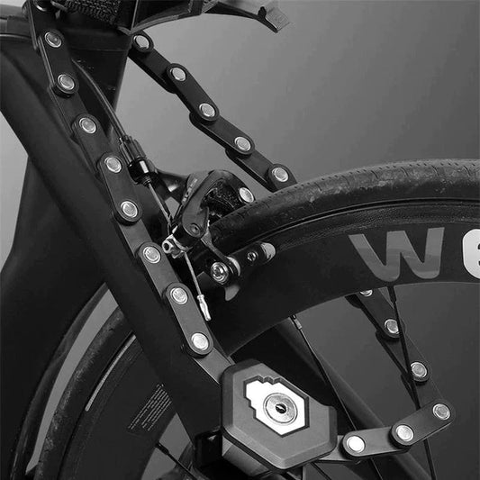 "Duurzaam fietsslot, robuust en compact, biedt maximale fietsbeveiliging; modern, minimalistisch ontwerp, opvouwbaar."