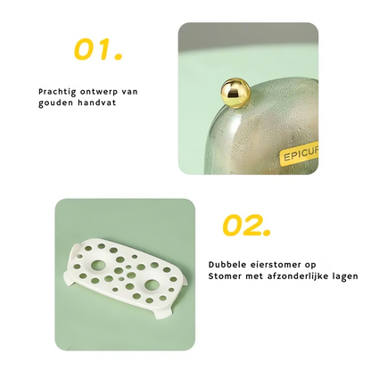 "Eierkoker met vintage design, roestvrij staal, geschikt voor 2 eieren, compact en efficiënt, voor perfect ontbijt."