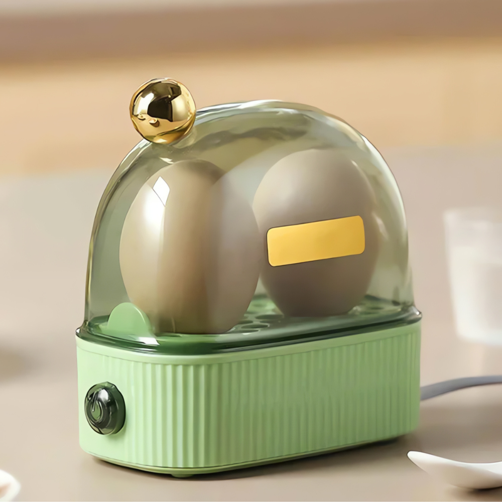 "Eierkoker met vintage design, roestvrij staal, geschikt voor 2 eieren, compact en efficiënt, voor perfect ontbijt."