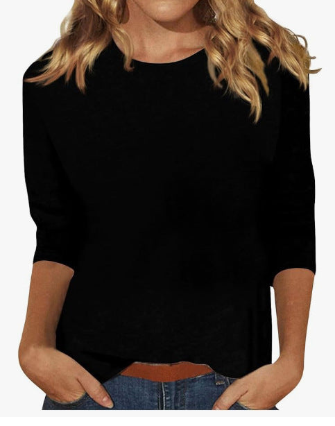 "Elegant dames shirt met lange mouwen, ronde hals en ademende stof, verkrijgbaar in diverse kleuren en maten."
