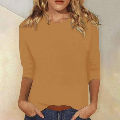 "Elegant dames shirt met lange mouwen, ronde hals en ademende stof, verkrijgbaar in diverse kleuren en maten."