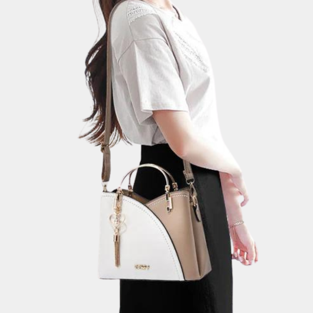 Elegant PU lederen damestas in khaki met meerdere binnenvakken en verstelbare schouderriem, perfect voor dagelijks gebruik.