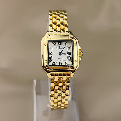 "Elegant quartz dameshorloge met vierkante wijzerplaat, verstelbare band en roestvrijstalen sluiting, perfect voor elke stijl