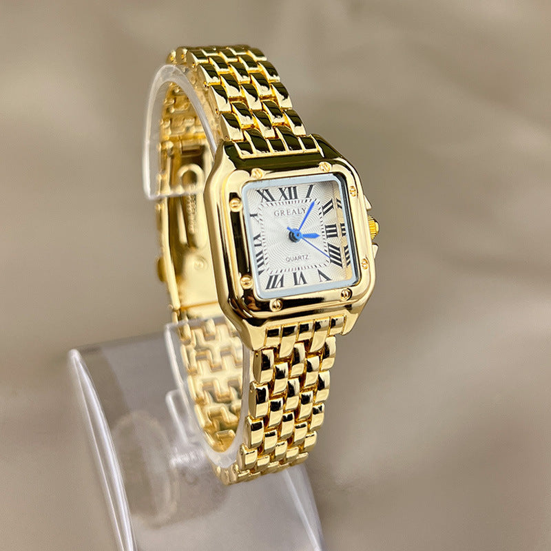 "Elegant quartz dameshorloge met vierkante wijzerplaat, verstelbare band en roestvrijstalen sluiting, perfect voor elke stijl