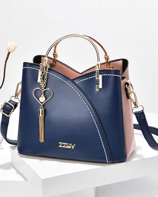 Elegante 2-weg handtas, gemaakt van PU-leer, met glanzende metalen en strass accenten, veelzijdig voor elke gelegenheid.