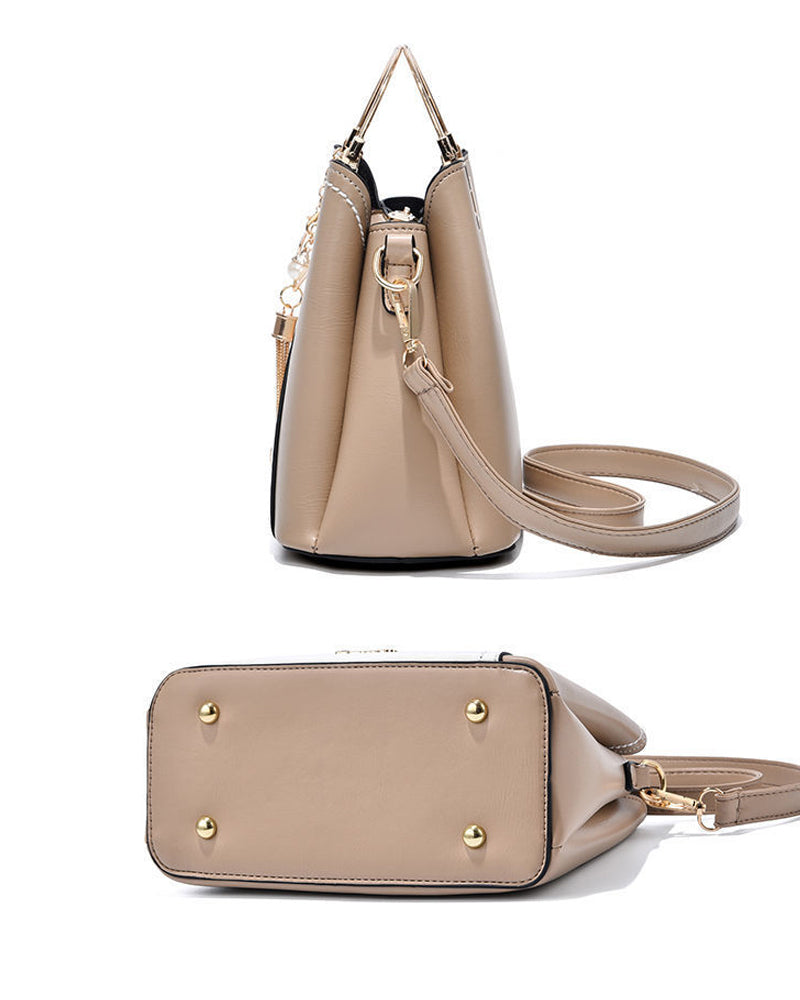 Elegante 2-weg handtas, gemaakt van PU-leer, met glanzende metalen en strass accenten, veelzijdig voor elke gelegenheid.