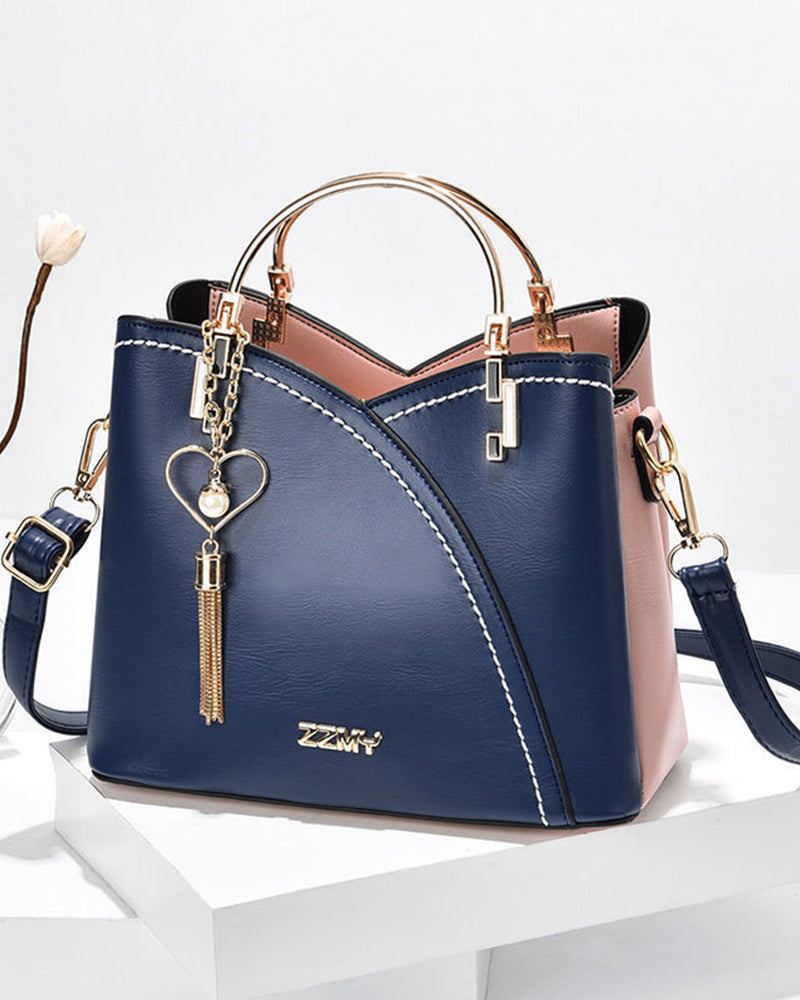 Elegante 2-weg handtas, gemaakt van PU-leer, met glanzende metalen en strass accenten, veelzijdig voor elke gelegenheid.