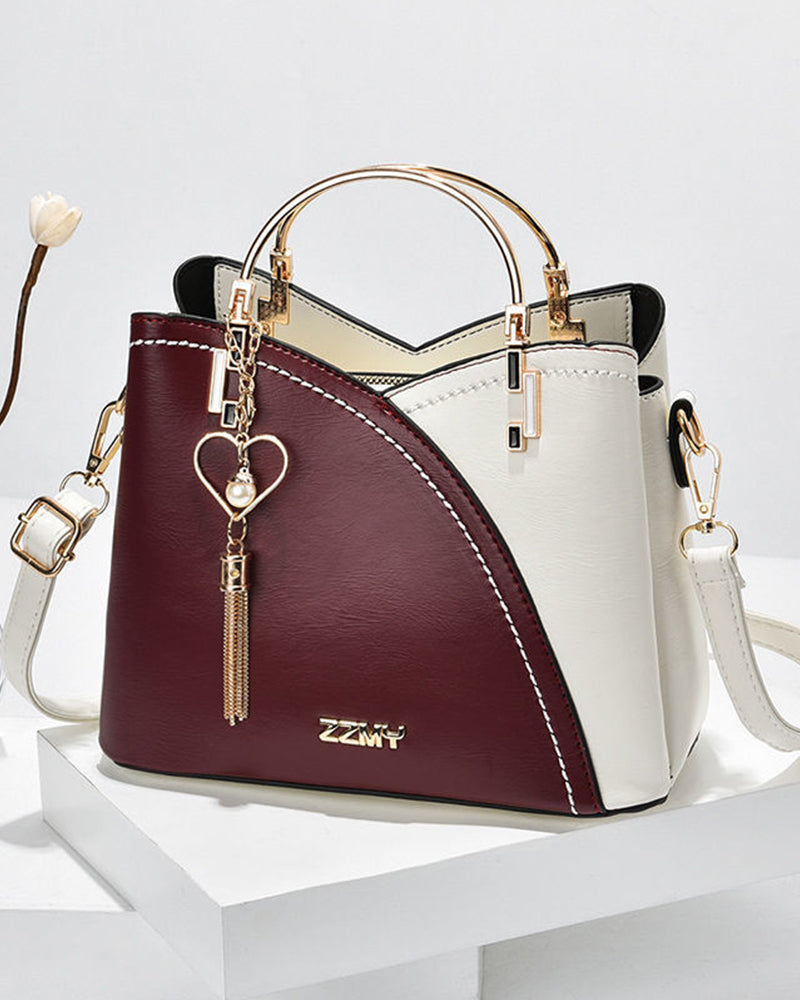 Elegante 2-weg handtas, gemaakt van PU-leer, met glanzende metalen en strass accenten, veelzijdig voor elke gelegenheid.