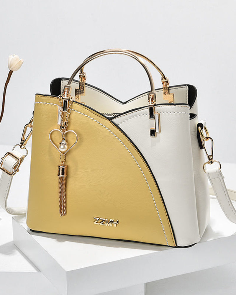 Elegante 2-weg handtas, gemaakt van PU-leer, met glanzende metalen en strass accenten, veelzijdig voor elke gelegenheid.