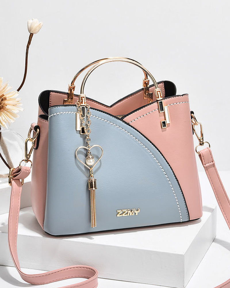 Elegante 2-weg handtas, gemaakt van PU-leer, met glanzende metalen en strass accenten, veelzijdig voor elke gelegenheid.