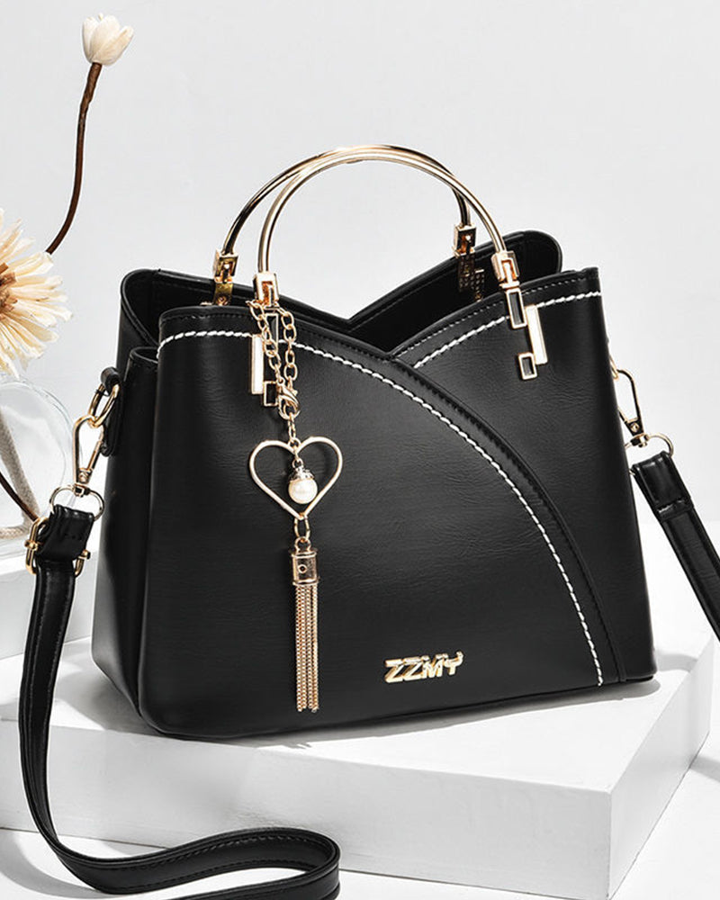 Elegante 2-weg handtas, gemaakt van PU-leer, met glanzende metalen en strass accenten, veelzijdig voor elke gelegenheid.