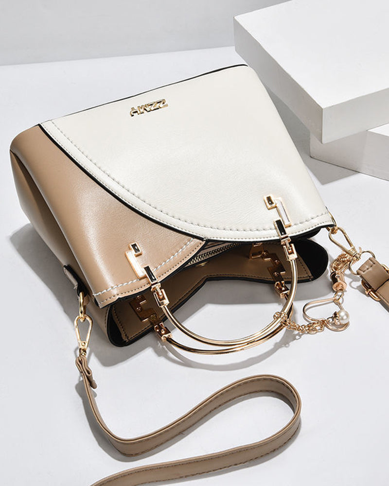 Elegante 2-weg handtas, gemaakt van PU-leer, met glanzende metalen en strass accenten, veelzijdig voor elke gelegenheid.