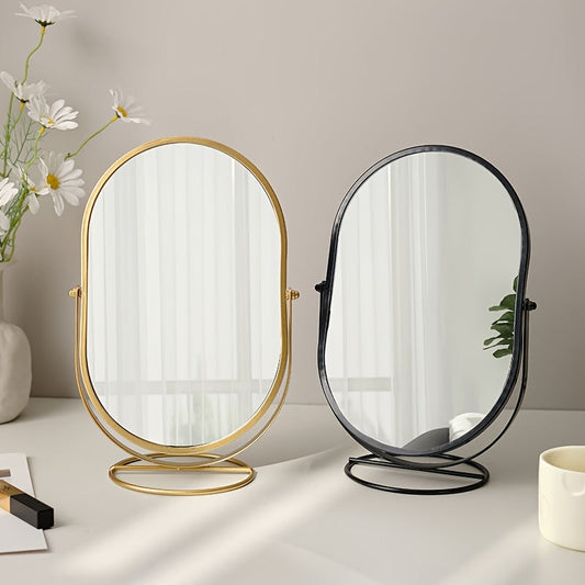 "Elegante 360° draaibare make-up spiegel met ijzeren frame, draagbaar en stijlvol, perfect voor dagelijks gebruik."