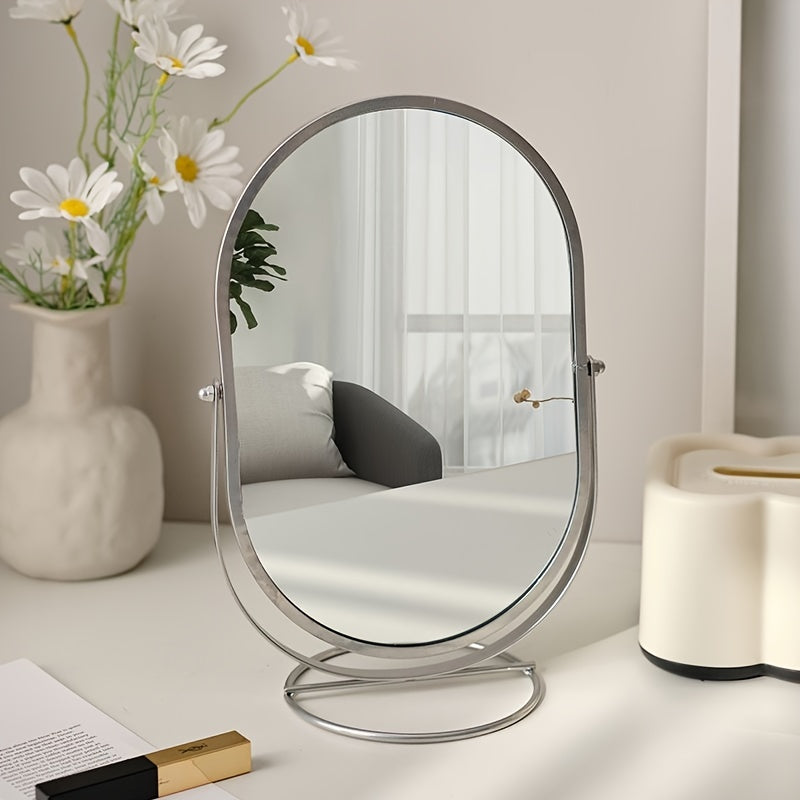 "Elegante 360° draaibare make-up spiegel met ijzeren frame, draagbaar en stijlvol, perfect voor dagelijks gebruik."