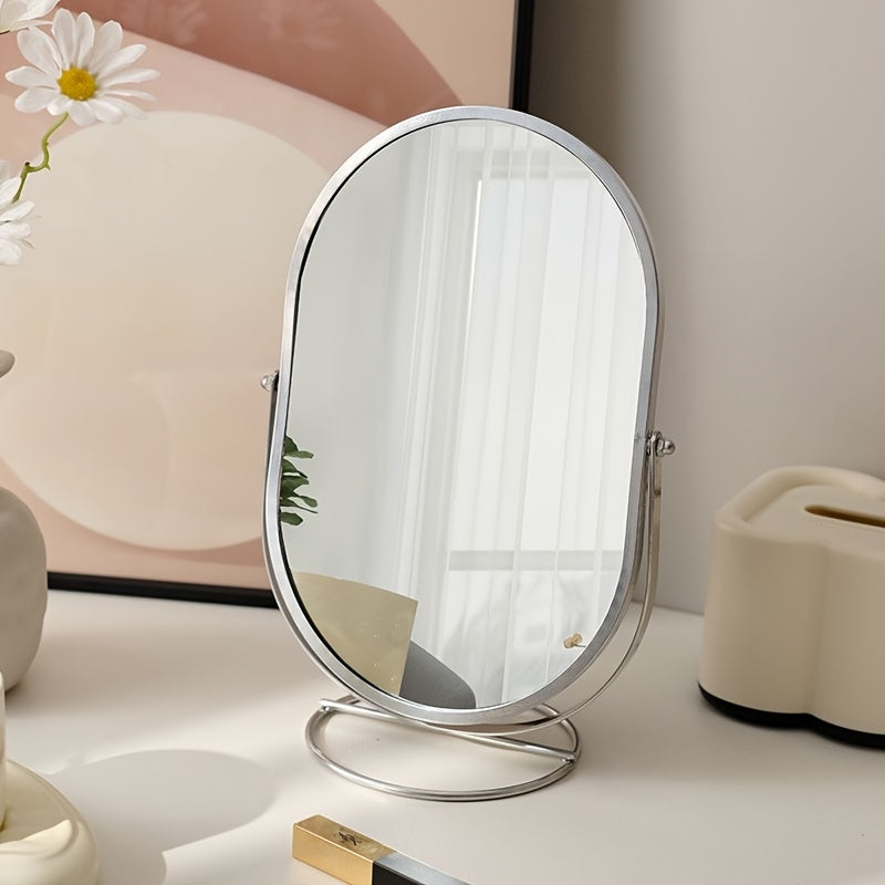"Elegante 360° draaibare make-up spiegel met ijzeren frame, draagbaar en stijlvol, perfect voor dagelijks gebruik."