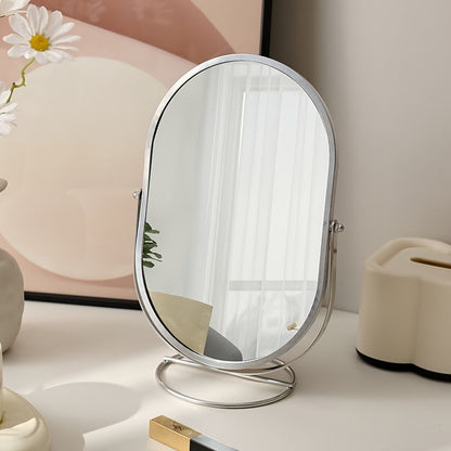 "Elegante 360° draaibare make-up spiegel met ijzeren frame, draagbaar en stijlvol, perfect voor dagelijks gebruik."