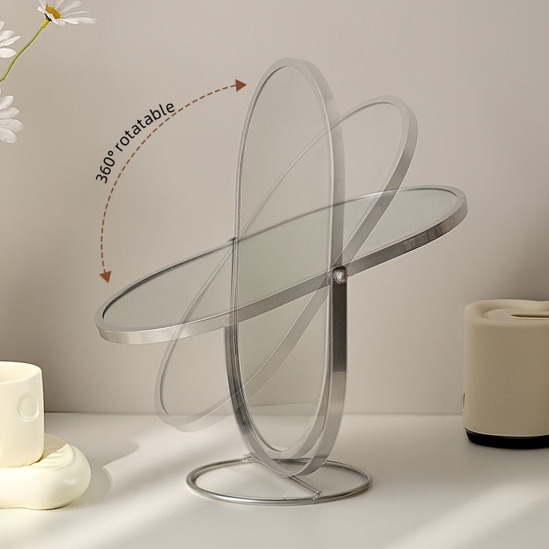 "Elegante 360° draaibare make-up spiegel met ijzeren frame, draagbaar en stijlvol, perfect voor dagelijks gebruik."