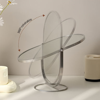 "Elegante 360° draaibare make-up spiegel met ijzeren frame, draagbaar en stijlvol, perfect voor dagelijks gebruik."