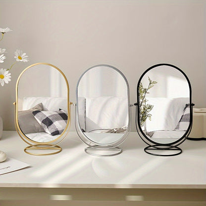 "Elegante 360° draaibare make-up spiegel met ijzeren frame, draagbaar en stijlvol, perfect voor dagelijks gebruik."