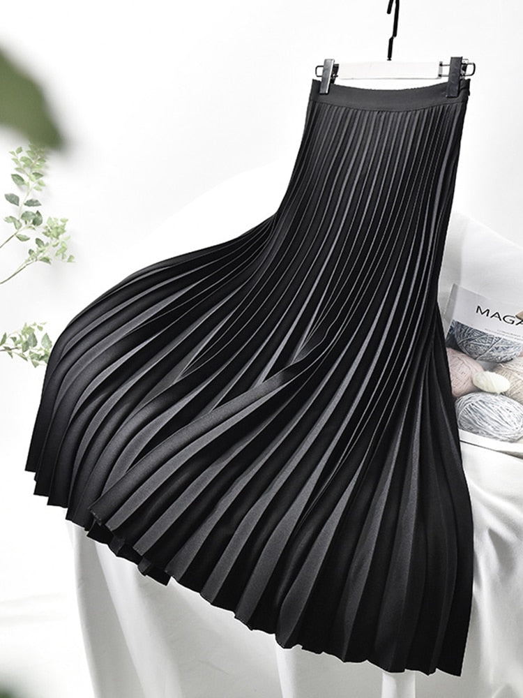 "Elegante Daleyza plissérok met hoge taille, luxe en speelvolle plissédetails, vrouwenkleding voor formele gelegenheden."