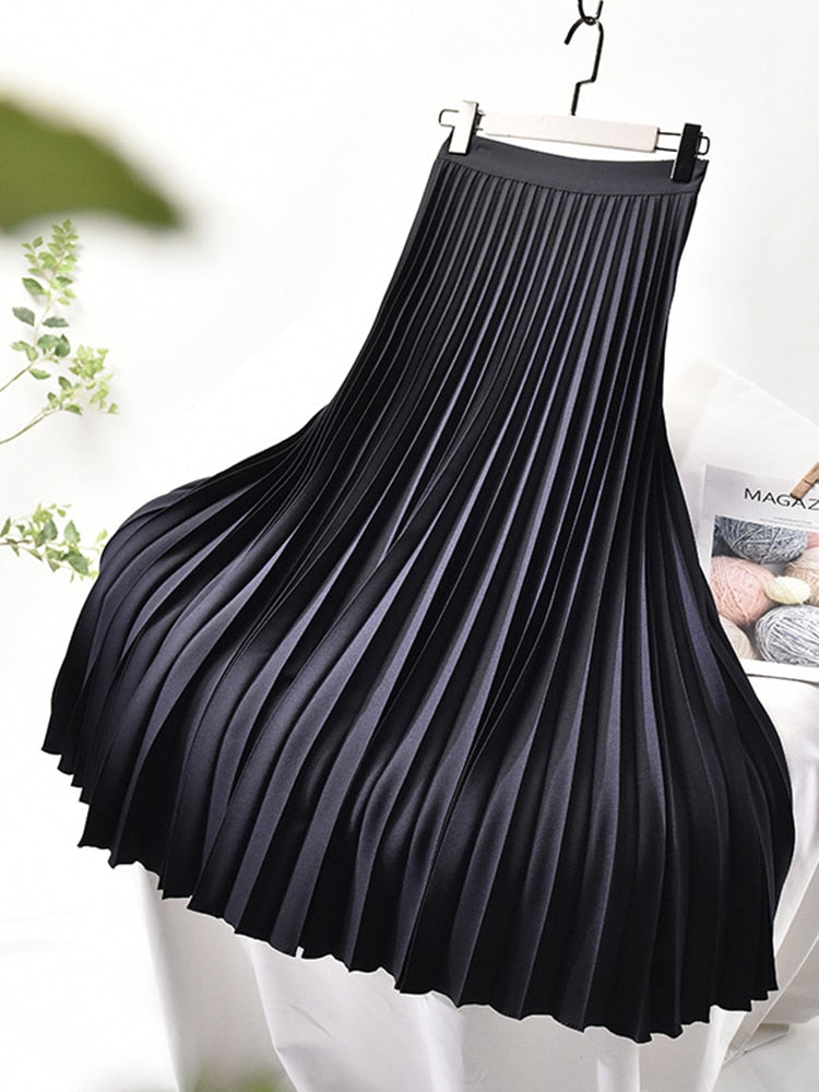 "Elegante Daleyza plissérok met hoge taille, luxe en speelvolle plissédetails, vrouwenkleding voor formele gelegenheden."