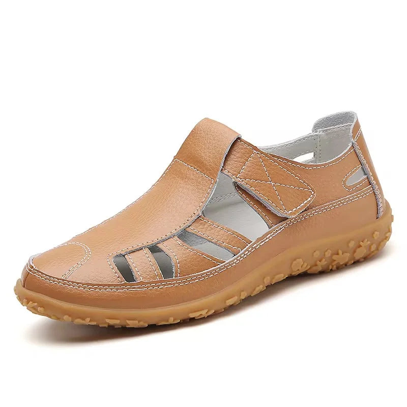 "Elegante dames sandalen met orthopedisch design en anti-slipzool, beige kleur, open teen, ideaal voor dagelijks gebruik."