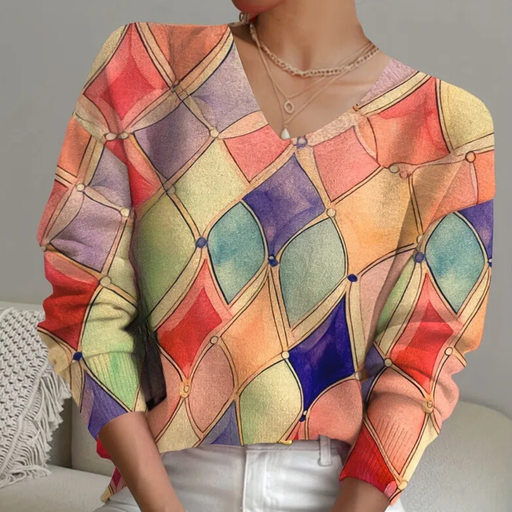 Elegante dames V-hals trui, gemengde kleuren, comfortabele pasvorm, polyestervezel voor zomerse allure en veelzijdigheid.