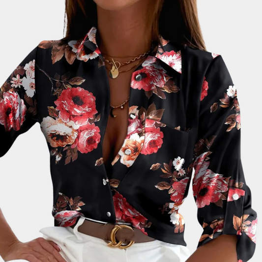 "Elegante damesblouse met omslagkraag, richkleurige optie, comfortabel en veelzijdig, geschikt voor elke gelegenheid."