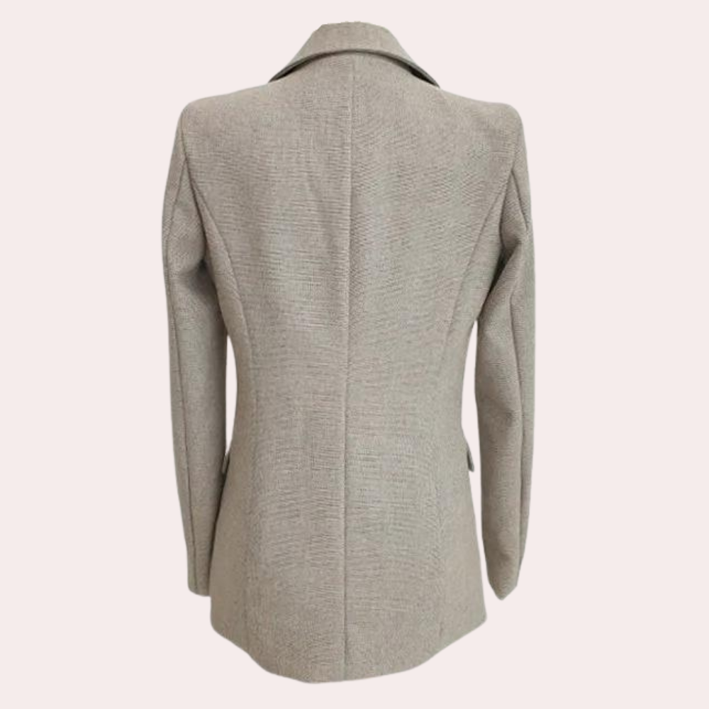 Elegante damesset met pantalon, gilet en blazer, stijlvol en professioneel in een veelzijdige khaki tint voor elke gelegenhei