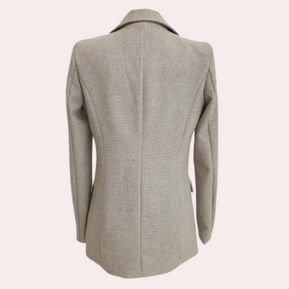 Elegante damesset met pantalon, gilet en blazer, stijlvol en professioneel in een veelzijdige khaki tint voor elke gelegenhei