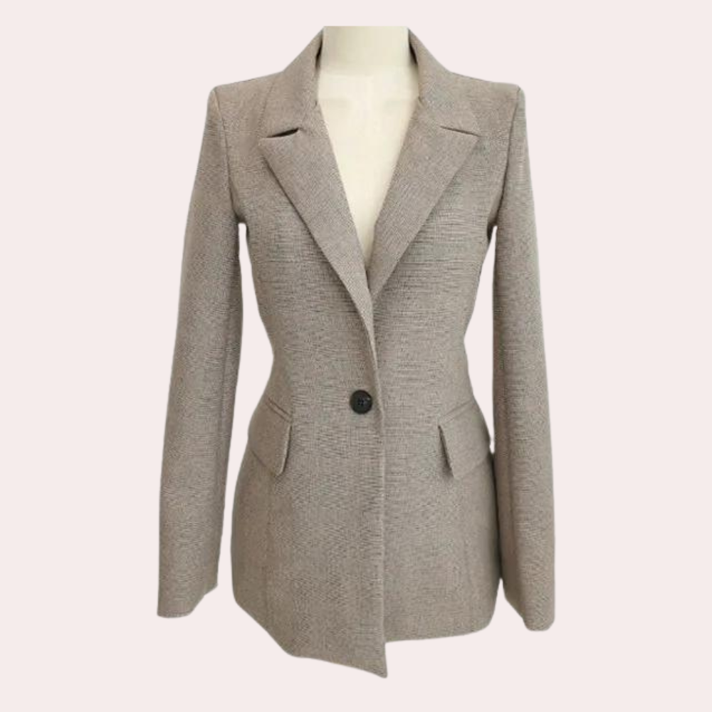 Elegante damesset met pantalon, gilet en blazer, stijlvol en professioneel in een veelzijdige khaki tint voor elke gelegenhei