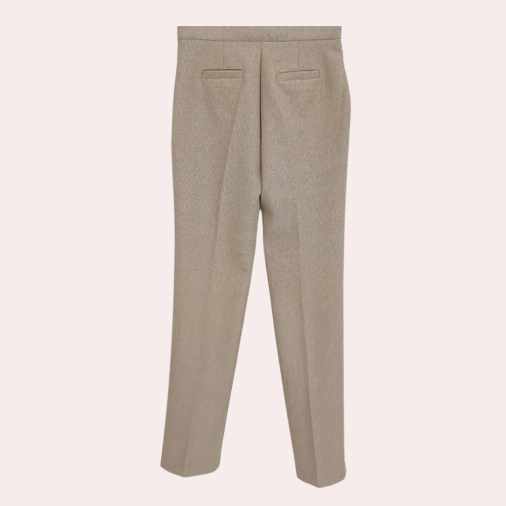 Elegante damesset met pantalon, gilet en blazer, stijlvol en professioneel in een veelzijdige khaki tint voor elke gelegenhei