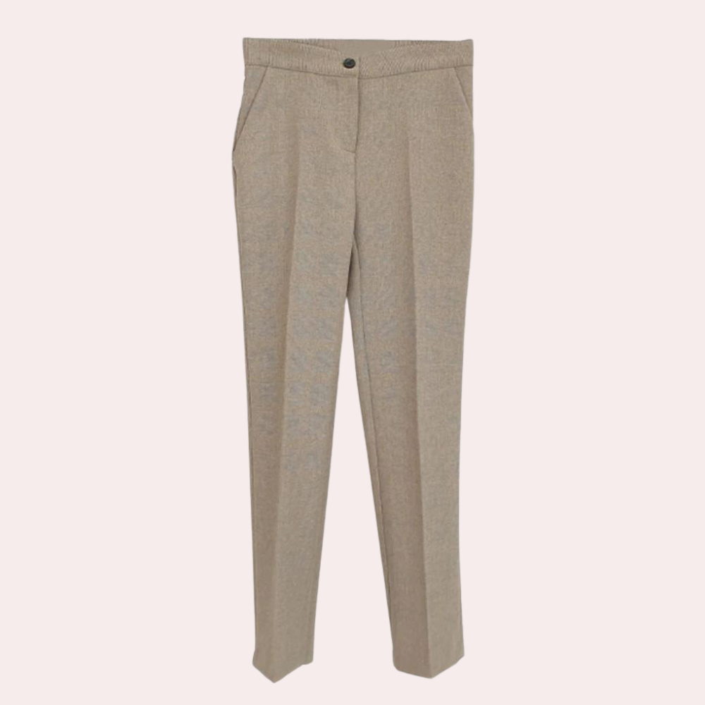 Elegante damesset met pantalon, gilet en blazer, stijlvol en professioneel in een veelzijdige khaki tint voor elke gelegenhei