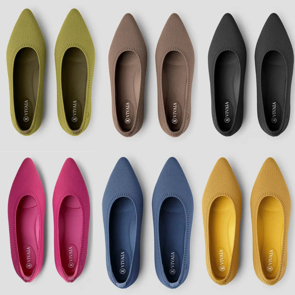 "Elegante en ademende ballerinaschoenen, zijaanzicht met mesh-ontwerp en slanke vorm voor dagelijks comfort in damesmode."