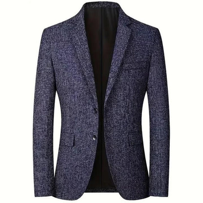 "Elegante herens blazer in marineblauw met klassiek ontwerp; veelzijdig voor elke gelegenheid en gemaakt van hoogwaardige sto