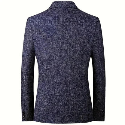 "Elegante herens blazer in marineblauw met klassiek ontwerp; veelzijdig voor elke gelegenheid en gemaakt van hoogwaardige sto