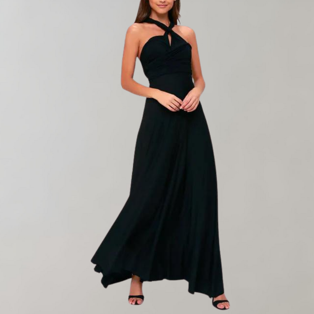 "Elegante Isabeau wikkeljurk in wijnrood, maxi-lengte met veelzijdige pasvorm en ademende stof voor zomerdagen."